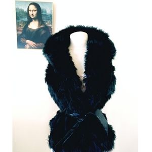 Blanc Noir Black Faux Fur Belted Vest